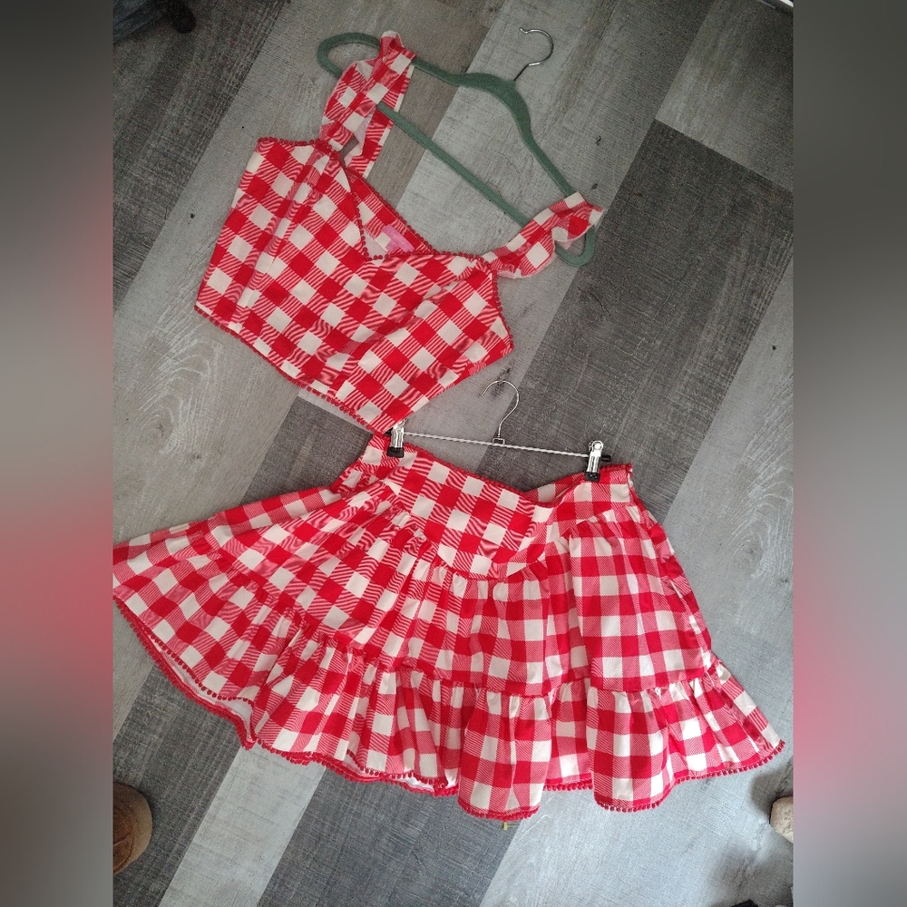 Red and White Checkered Women's Set Skirt and Top Sugar Thrillz coquette